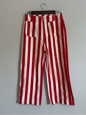 Red & White Vertical Stripe Wide Leg Crop Pants Women 8 America July 4th Retro